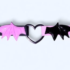Pink and Black Leather Collar Choker with Heart O-ring
